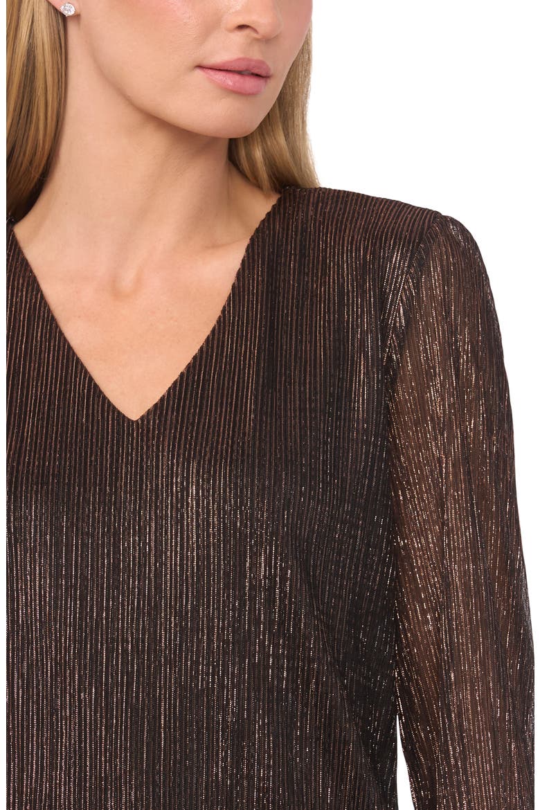 Metallic Plissé V-Neck Top, Alternate, color, BRONZE
