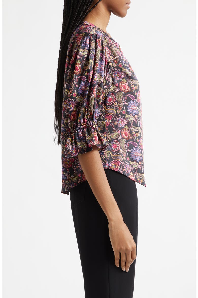 Paisley Eclipse Print Split Neck Top, Alternate, color, BLACK MULTI