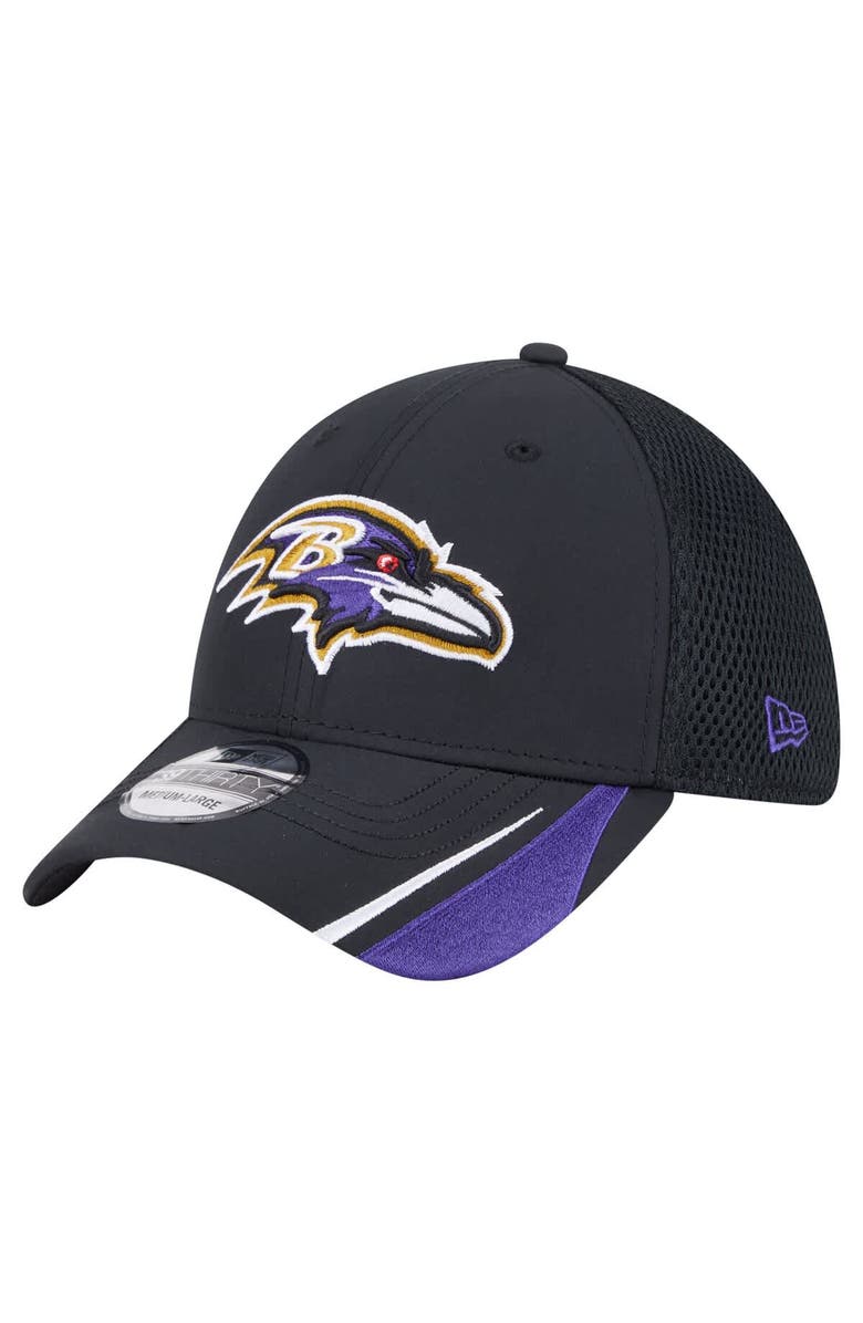 New Era Men's New Era  Black Baltimore Ravens Game Day Linear 39THIRTY Flex Hat, Main, color, 