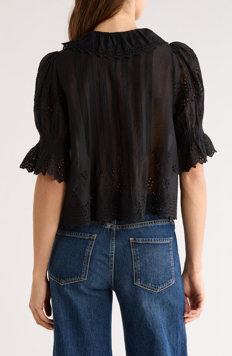 DÔEN Henri Eyelet Trim Organic Cotton Voile Top, Alternate, color, Black Eyelet