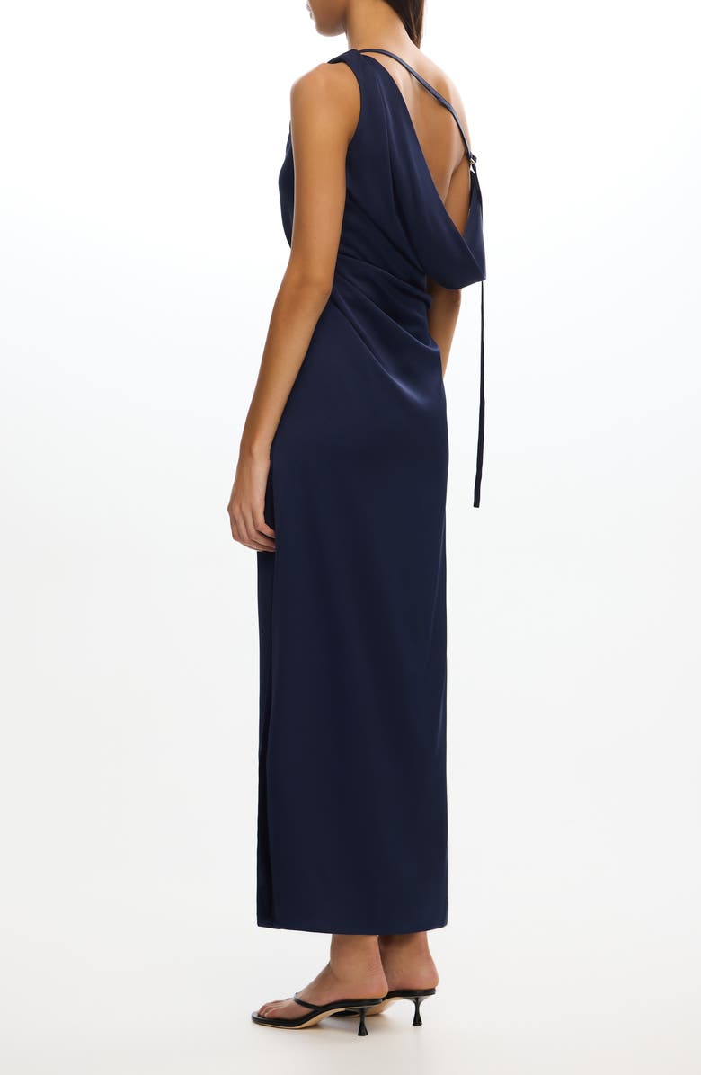 Significant Other Alyssa Pleated One-Shoulder Satin Gown, Alternate, color, Sapphire