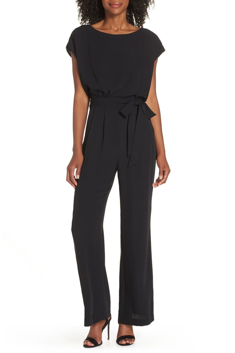 Cap Sleeve Wide Leg Jumpsuit, Main, color, BLACK