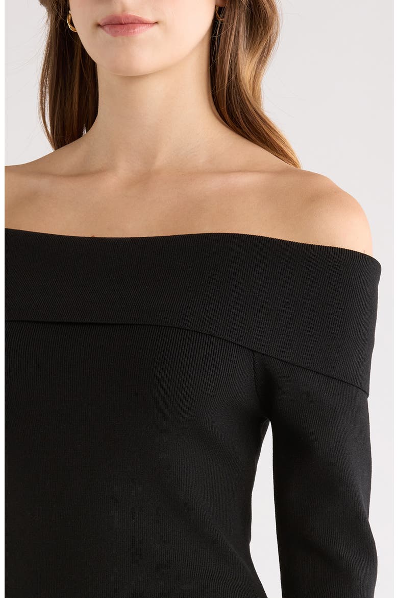 Lidia Mixed Media Off the Shoulder Long Sleeve Dress, Alternate, color, BLACK