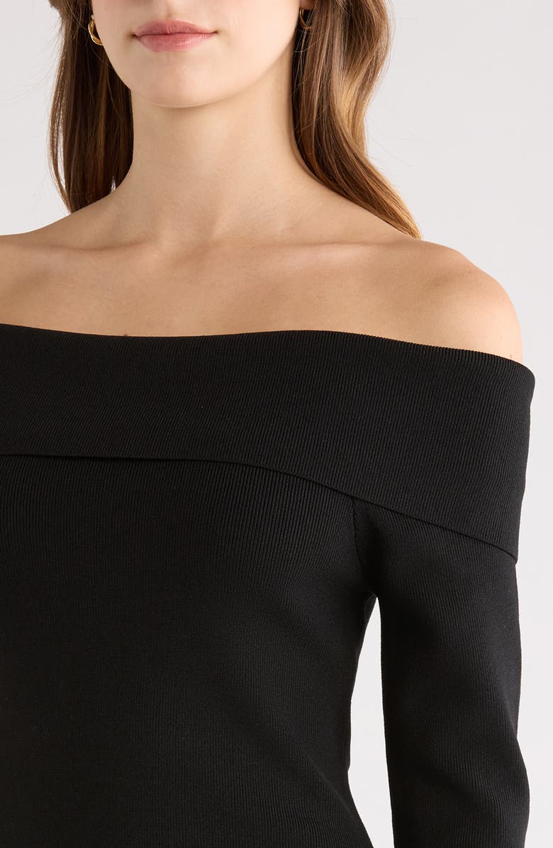 ASTR the Label Lidia Mixed Media Off the Shoulder Long Sleeve Dress, Alternate, color, Black