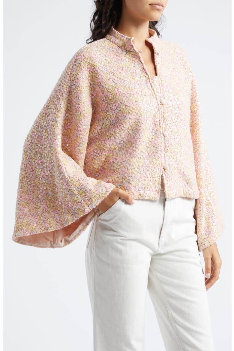 Daisy Sequin Bell Sleeve Crop Jacket, Alternate, color, PEACH PINK