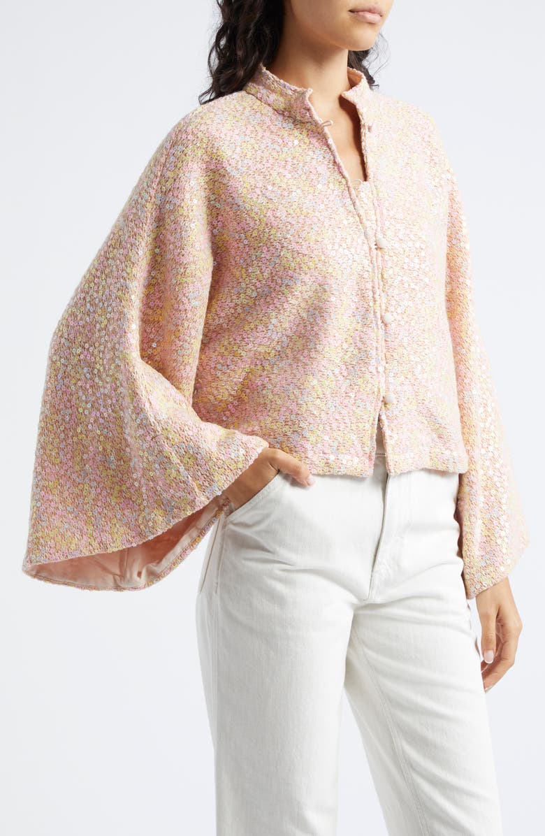 La Vie Style House Daisy Sequin Bell Sleeve Crop Jacket, Alternate, color, 