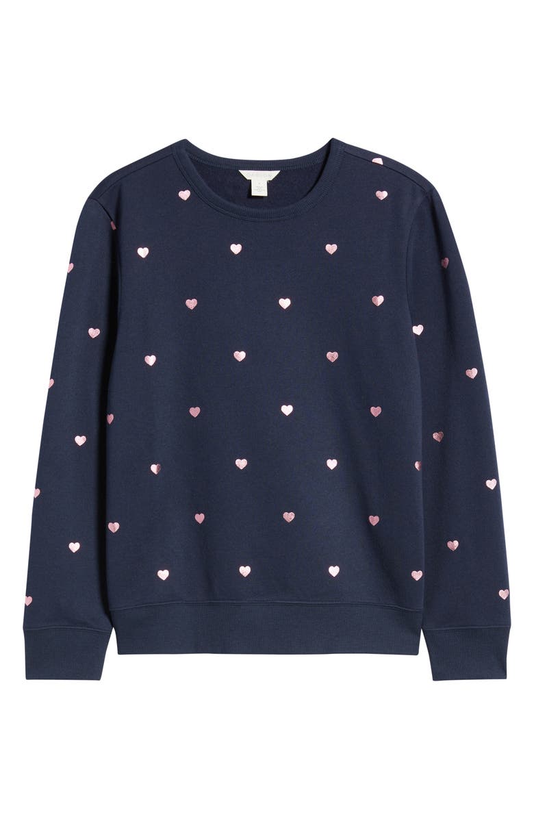 Caslon<sup>®</sup> Foil Heart Print Sweatshirt, Alternate, color, Navy Still Foil Mini Heart