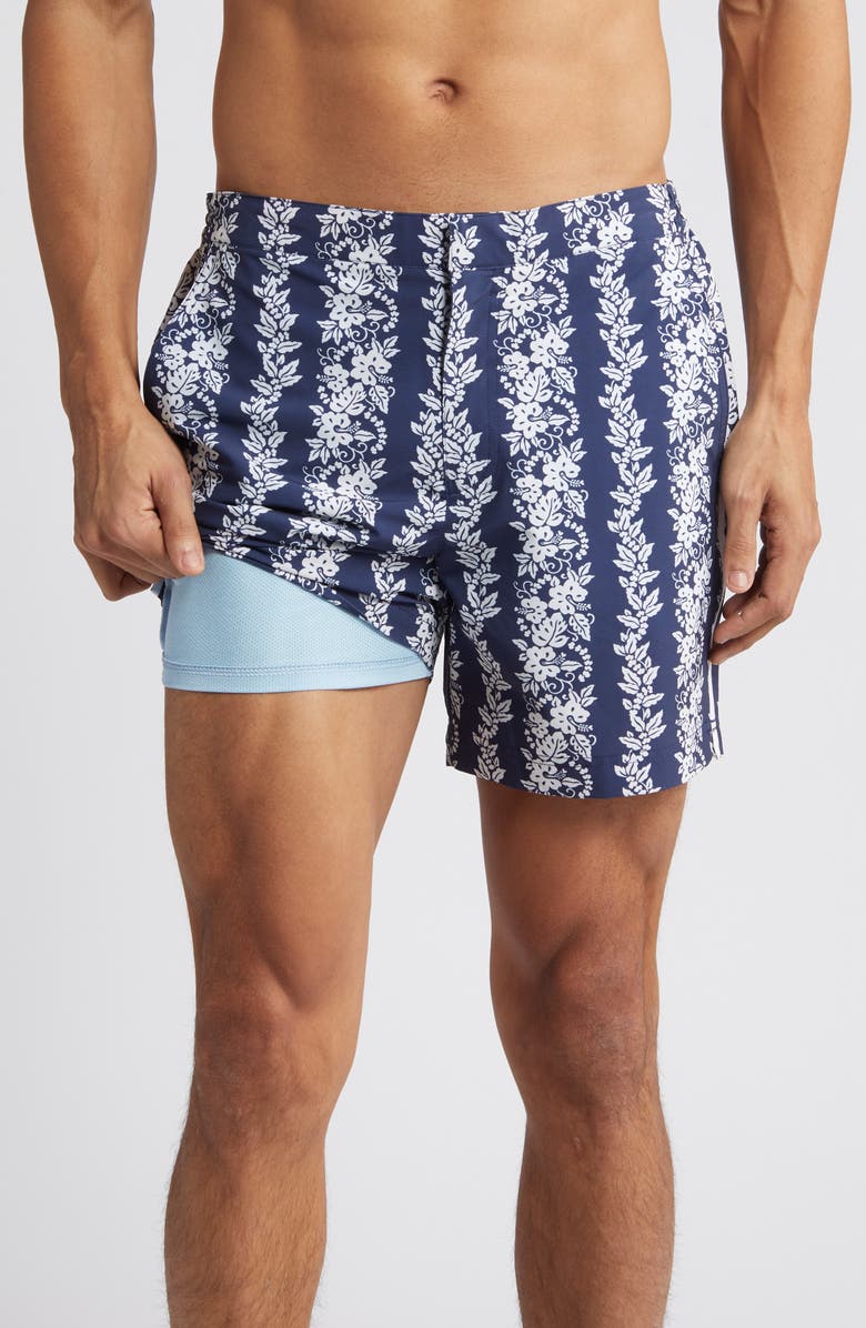 Fair Harbor The Sextant Swim Trunks, Alternate, color, Navy Tropical Bandana