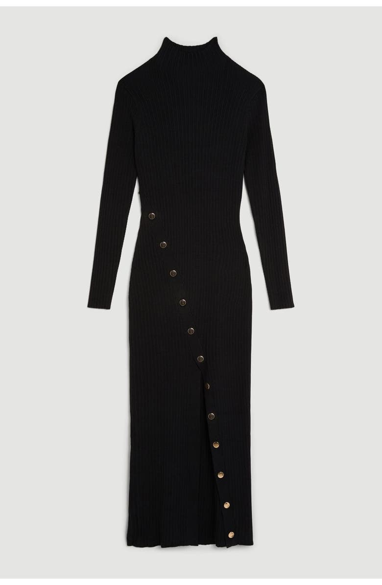 Karen Millen Viscose Popper Split Knit Midi Dress, Alternate, color, Black
