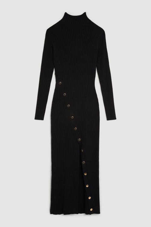 Karen Millen Viscose Popper Split Knit Midi Dress In Black