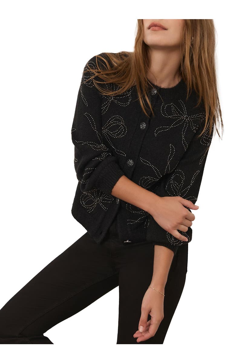MINT VELVET Bow Detail Embellished Cardigan, Alternate, color, Black