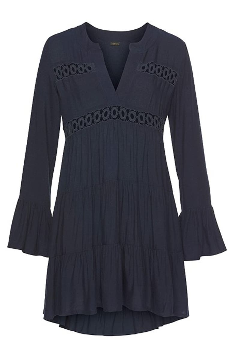 LASCANA Women's Flowy Flared Sleeve Dress, Alternate, color, Navy