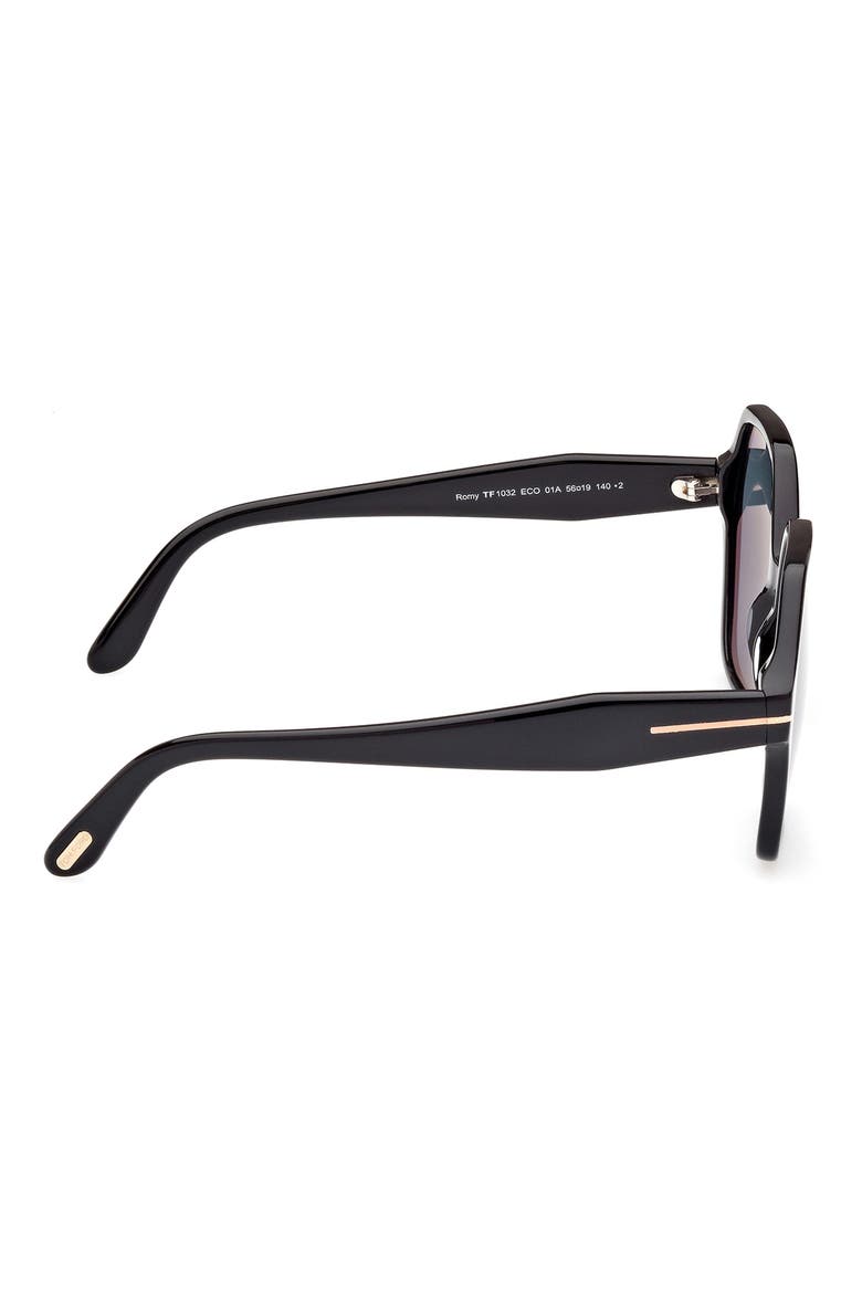 Romy 56mm Geometric Sunglasses, Alternate, color, SHINY BLACK / BLUE