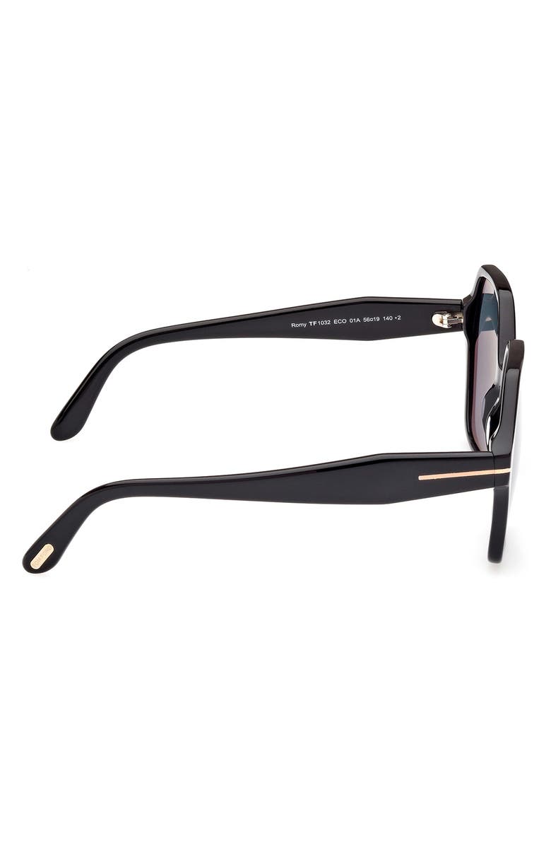 TOM FORD Romy 56mm Geometric Sunglasses, Alternate, color, Shiny Black / Blue