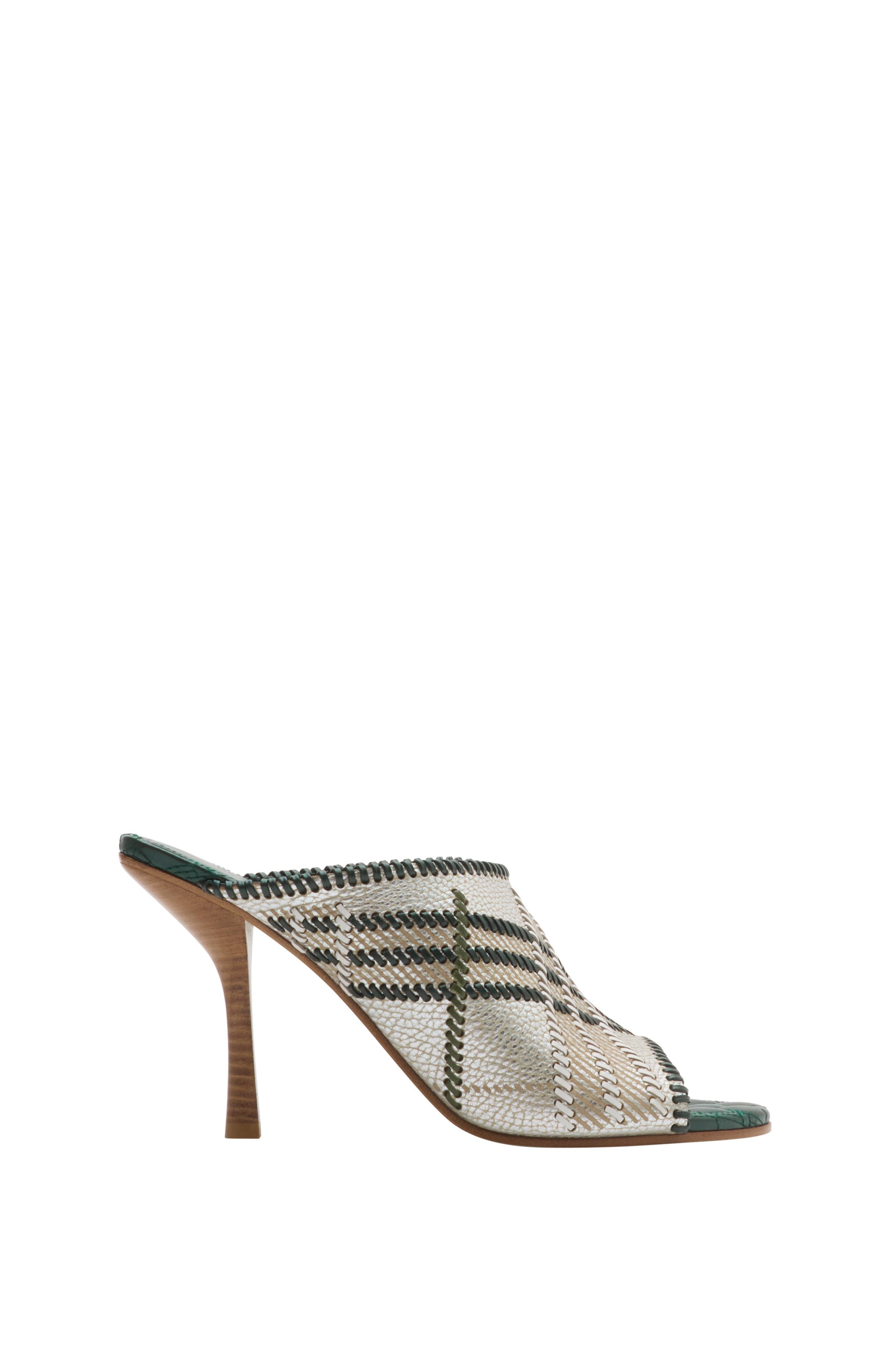 Burberry Check Leather Cabana Mules, Main, color, Cotton