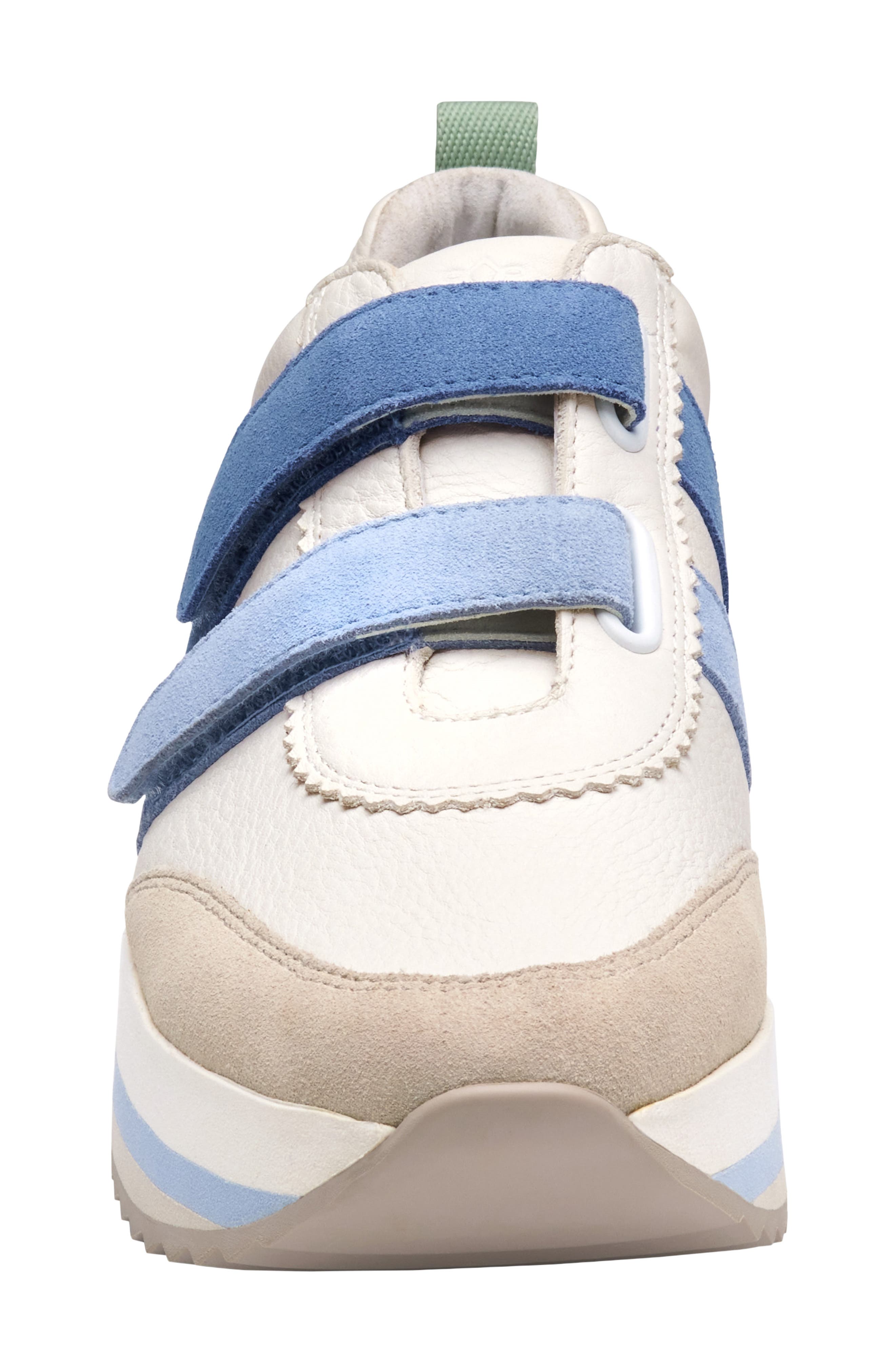 Johnston & Murphy Gracie Double Strap Platform Sneaker, Alternate, color, White/ Blue/ Green Suede