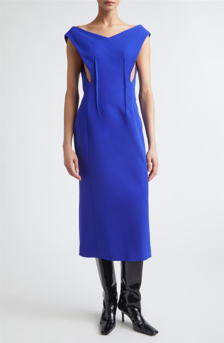 Jil Sander Technical Double Face Crepe Midi Dress, Main, color, Bluebell