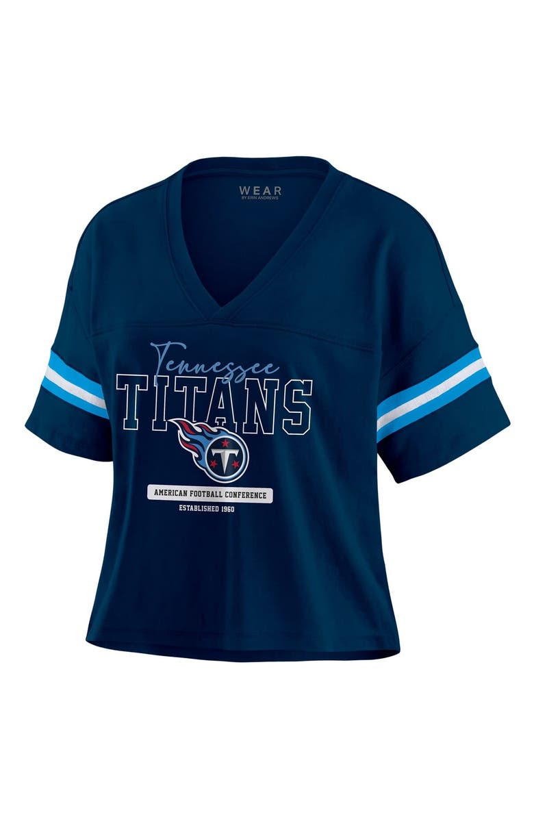 WEAR by Erin Andrews Women's WEAR by Erin Andrews Navy Tennessee Titans Color Block Boxy Modest Crop V-Neck T-Shirt, Alternate, color, Navy