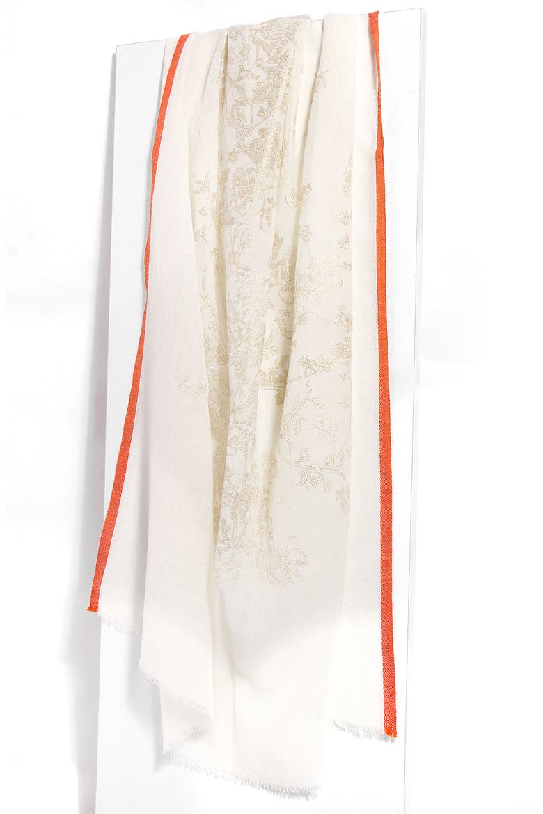 Metallic Floral Wool Scarf, Alternate, color, IVORY