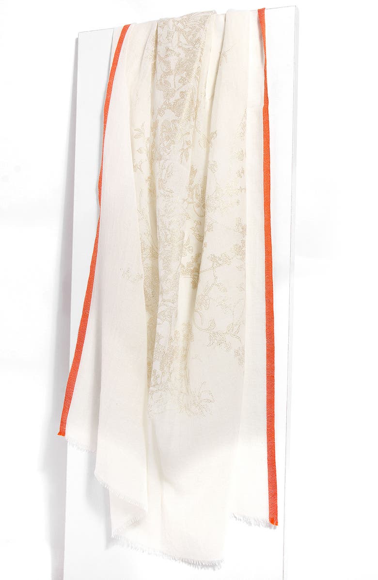 SAACHI Metallic Floral Wool Scarf, Alternate, color, Ivory
