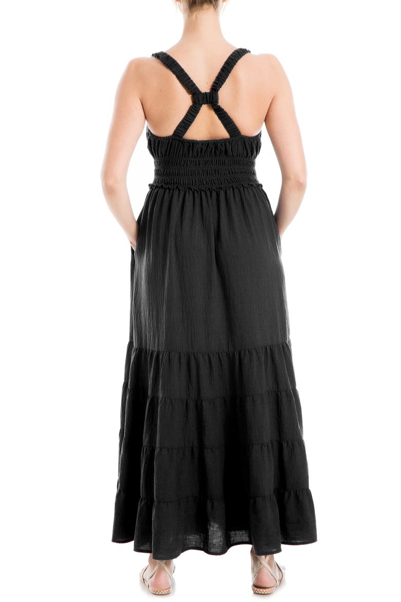 Crossback Tiered Maxi Dress, Alternate, color, BLACK