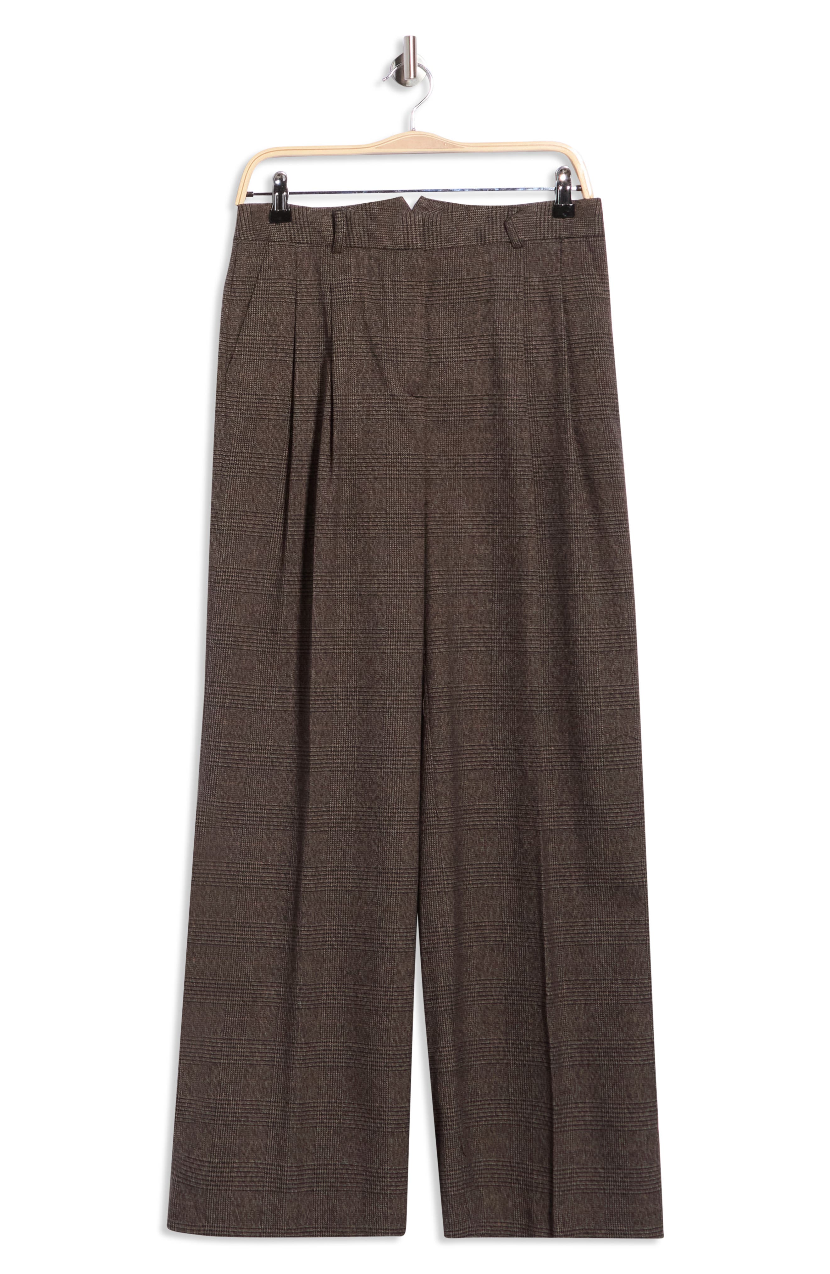 Plaid Pleated Wide Leg Pants
