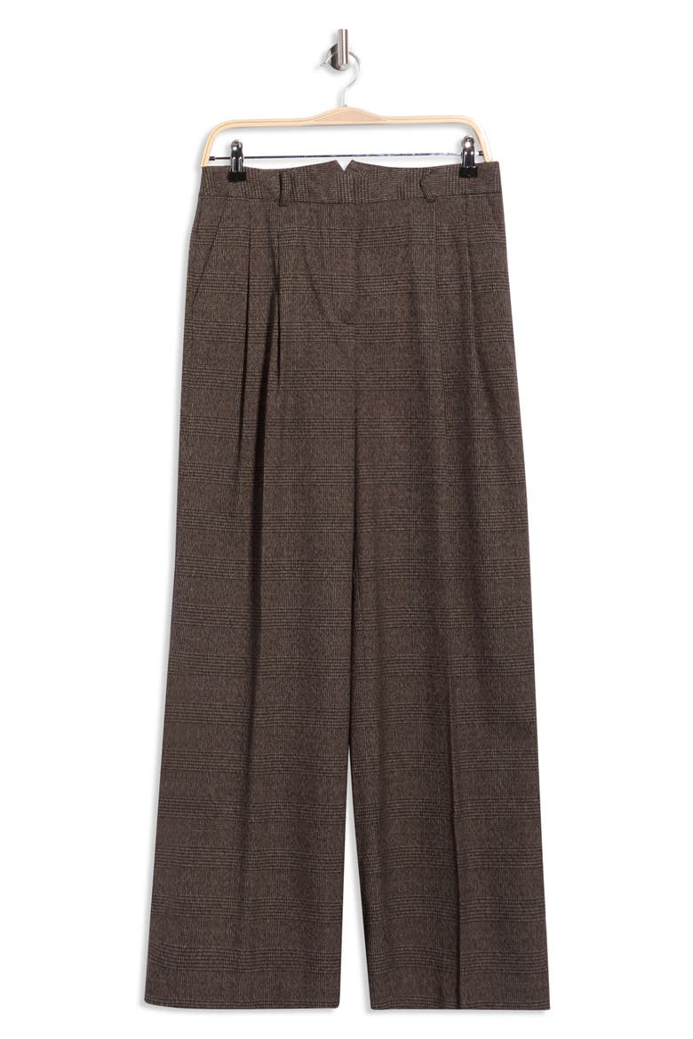 Plaid Pleated Wide Leg Pants, Main, color, BLK/ TRUFFL