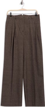 DKNY Plaid Pleated Wide Leg Pants