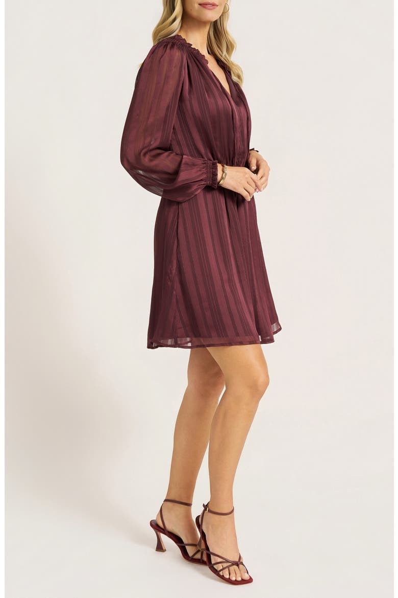 Metallic Stripe Ruffle Neck Fit & Flare Dress, Alternate, color, LICORICE