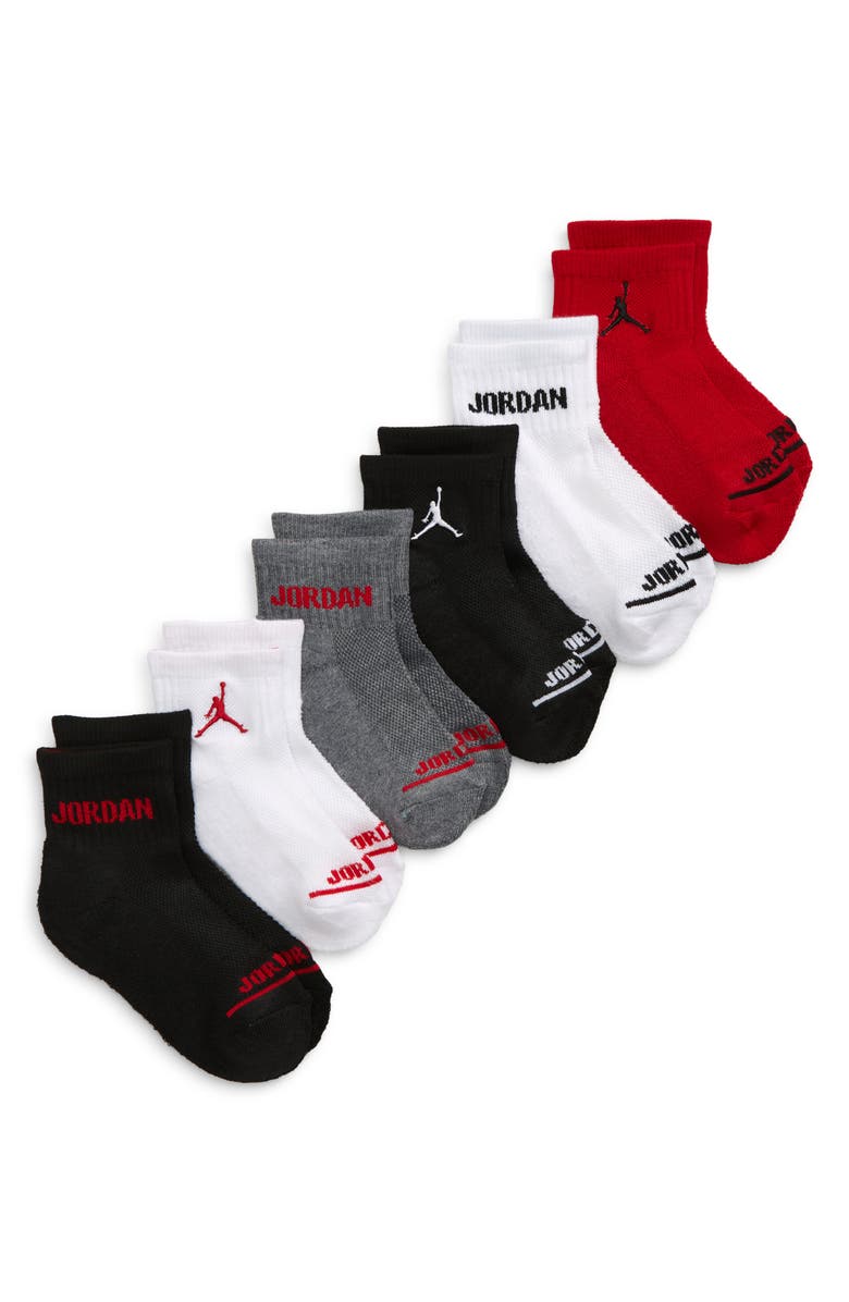 Jordan Kids' 6-Pack Jordan Legend Assorted Ankle Crew Socks, Main, color, Rk2 Gym Red / Black