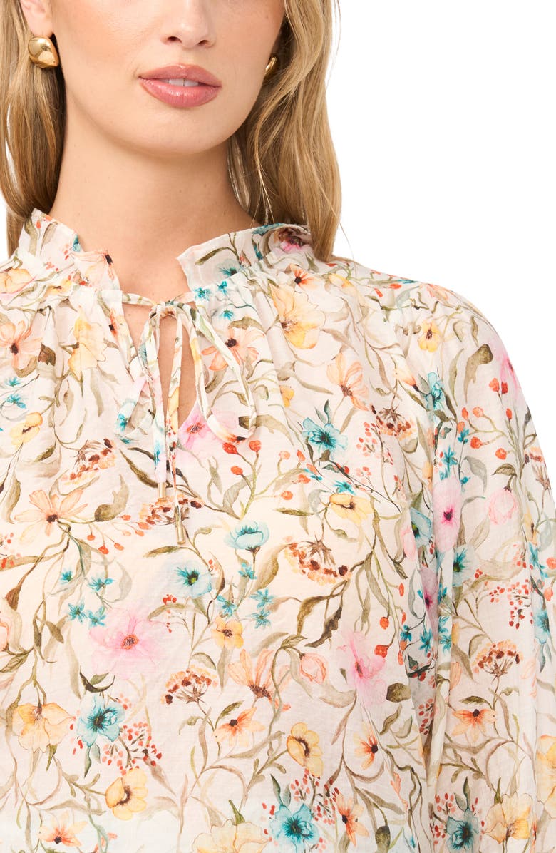 Vince Camuto Floral Ruffle Peasant Top, Alternate, color, Antique White