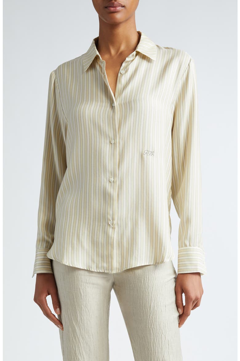 Lorenzo Stripe Silk Button-Up Shirt, Main, color, YELLOW