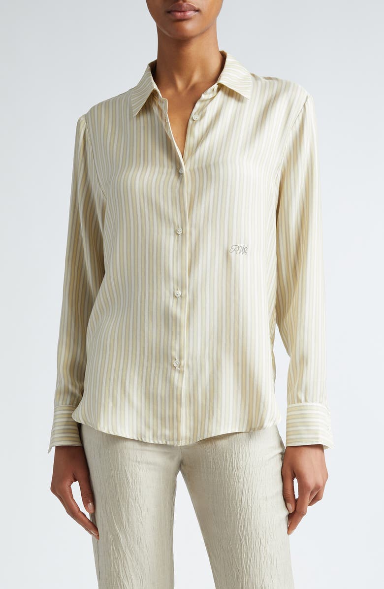 Paloma Wool Lorenzo Stripe Silk Button-Up Shirt, Main, color, 