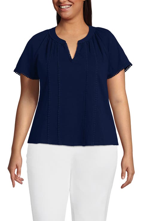 Slub Short Sleeve Notch Neck Top