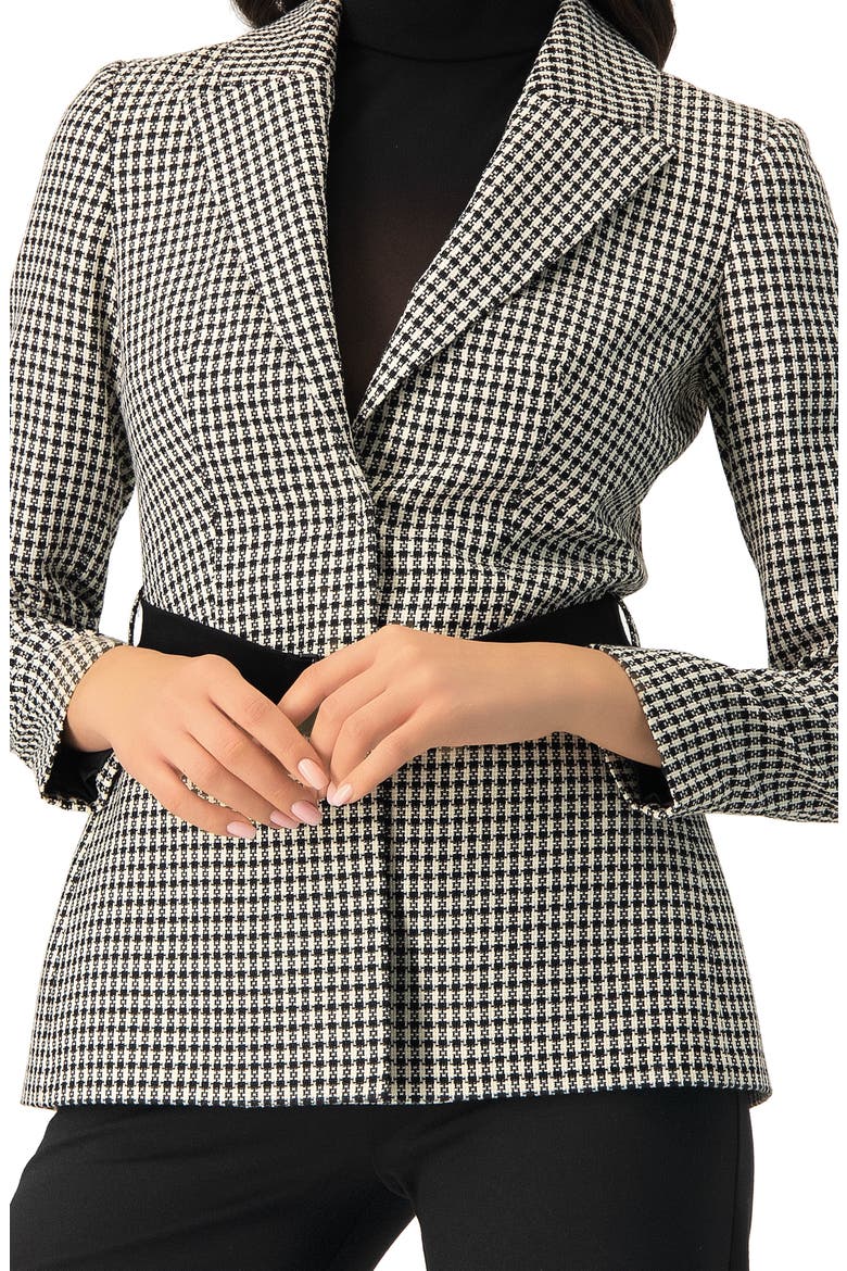 Belted Checkered Blazer with Pockets, Alternate, color, Black