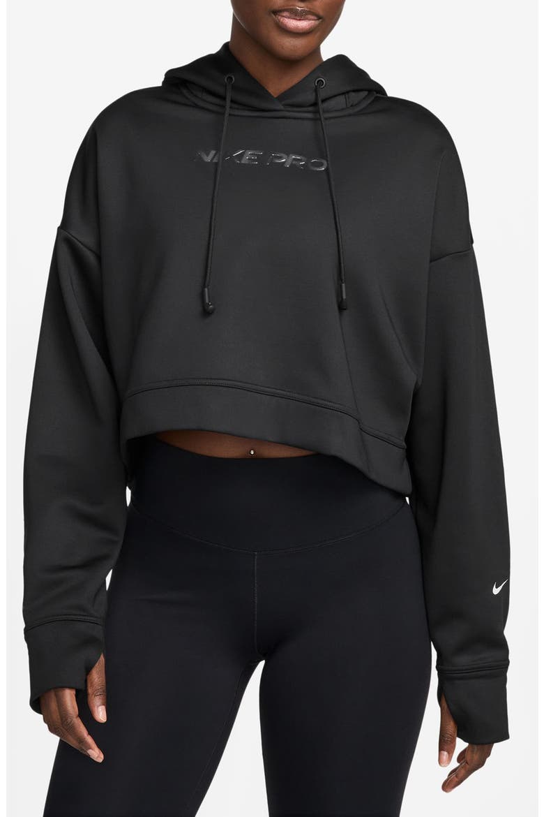Pro Therma-FIT Crop Fleece Hoodie, Main, color, BLACK/WHITE