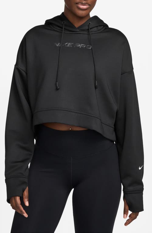 Nike Pro Therma-fit Crop Fleece Hoodie In Black