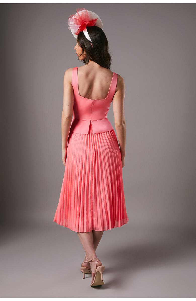 Coast Peplum Cross Detail Pleated Midi Dress, Alternate, color, Coral