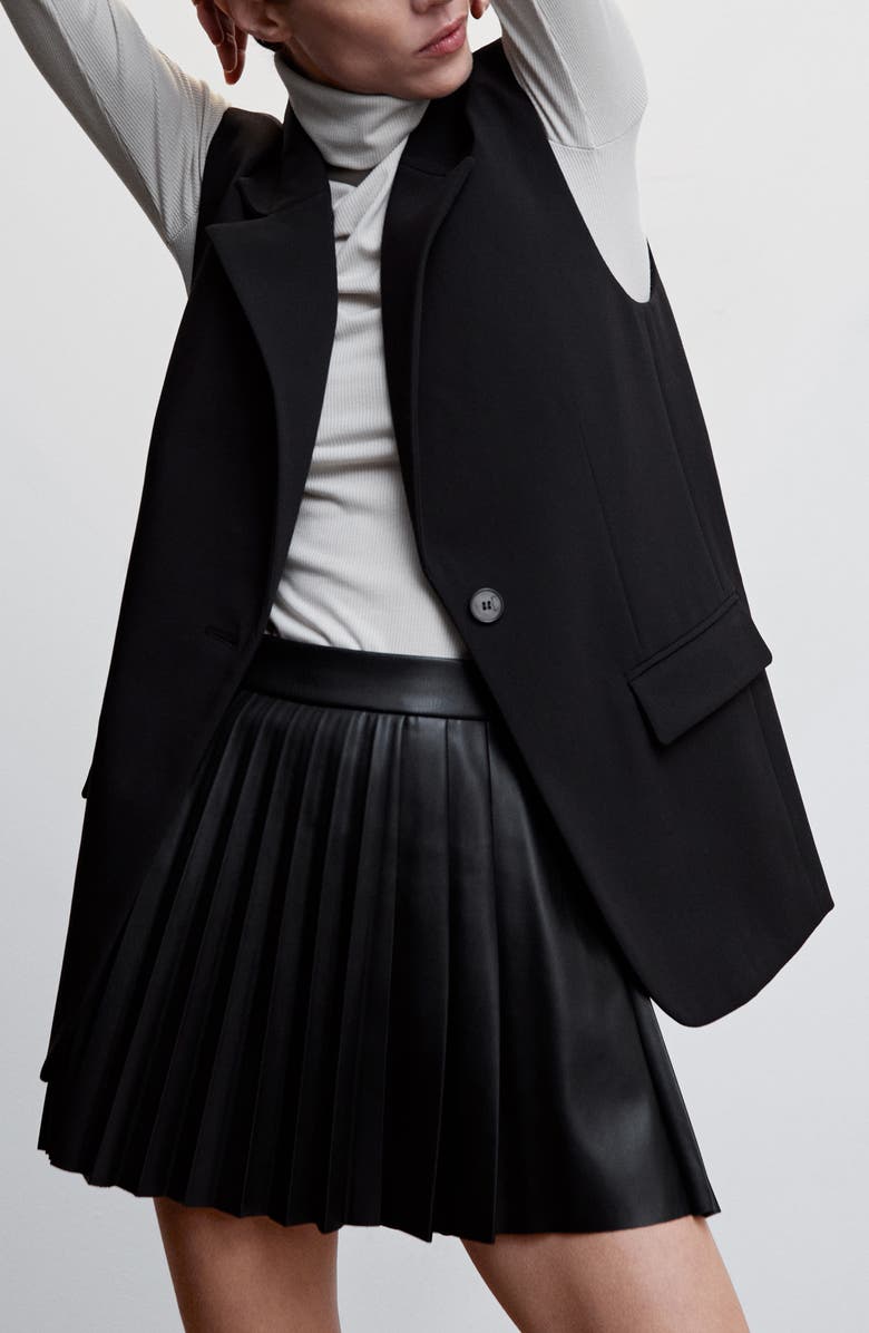 MANGO Pleated Faux Leather Miniskirt, Alternate, color, 