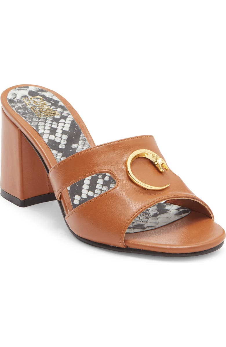 Roberto Cavalli Block Heel Slide Sandal, Main, color, Tan