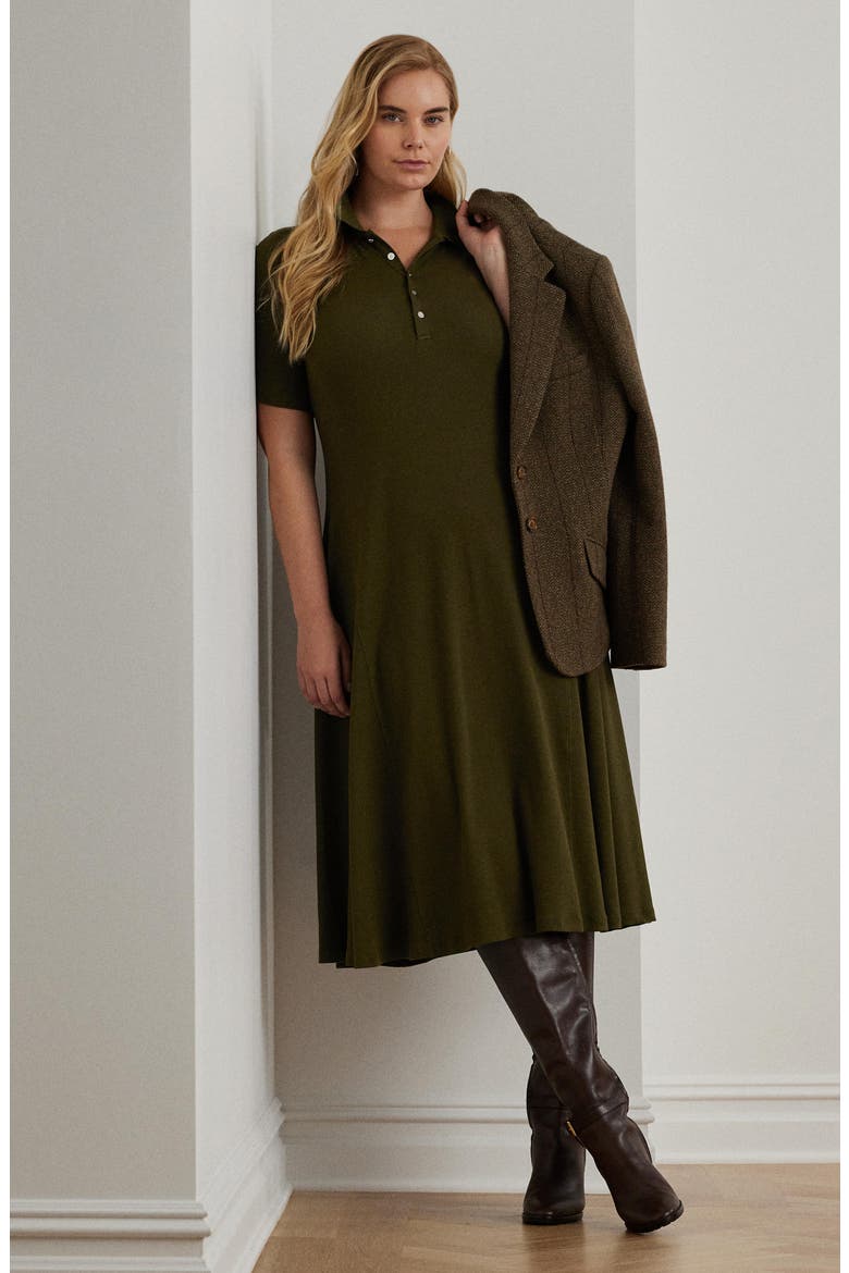 Cotton Blend Midi Dress, Alternate, color, BOTANIC GREEN
