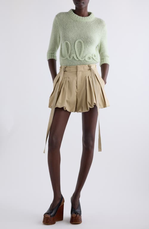 Shop Chloé Bubble Hem Cotton Gabardine Shorts In Smoky Beige