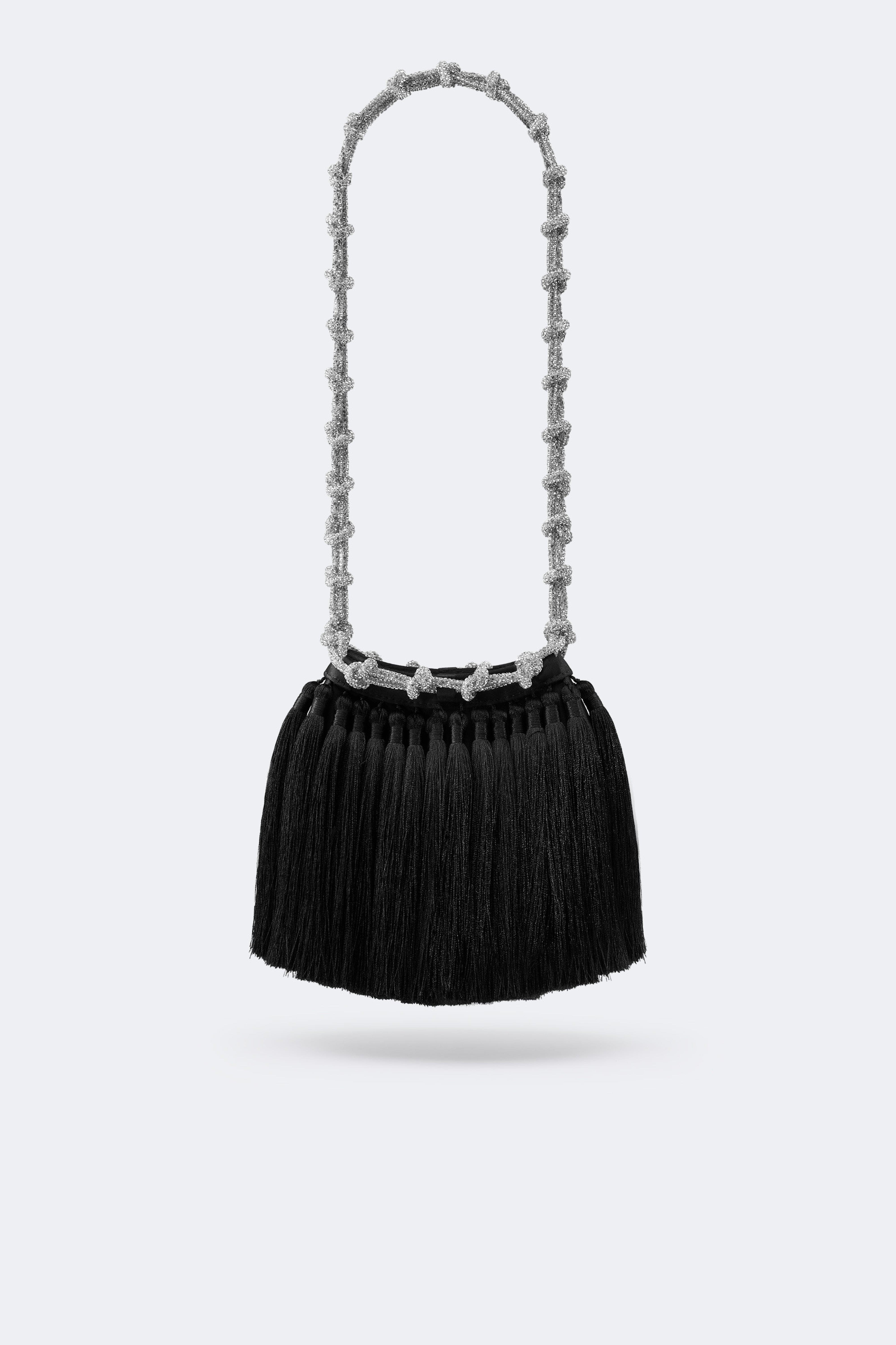 Tassel Evening Knotty Bag, Main, color, Black
