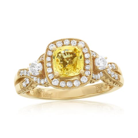 14K Gold 1.35ct Yellow Sapphire & 0.74cttw Diamond Ring