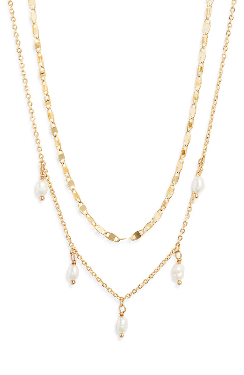 Chelsea28 Set of 2 Genuine Freshwater Pearl & Link Necklaces, Main, color, White- Gold