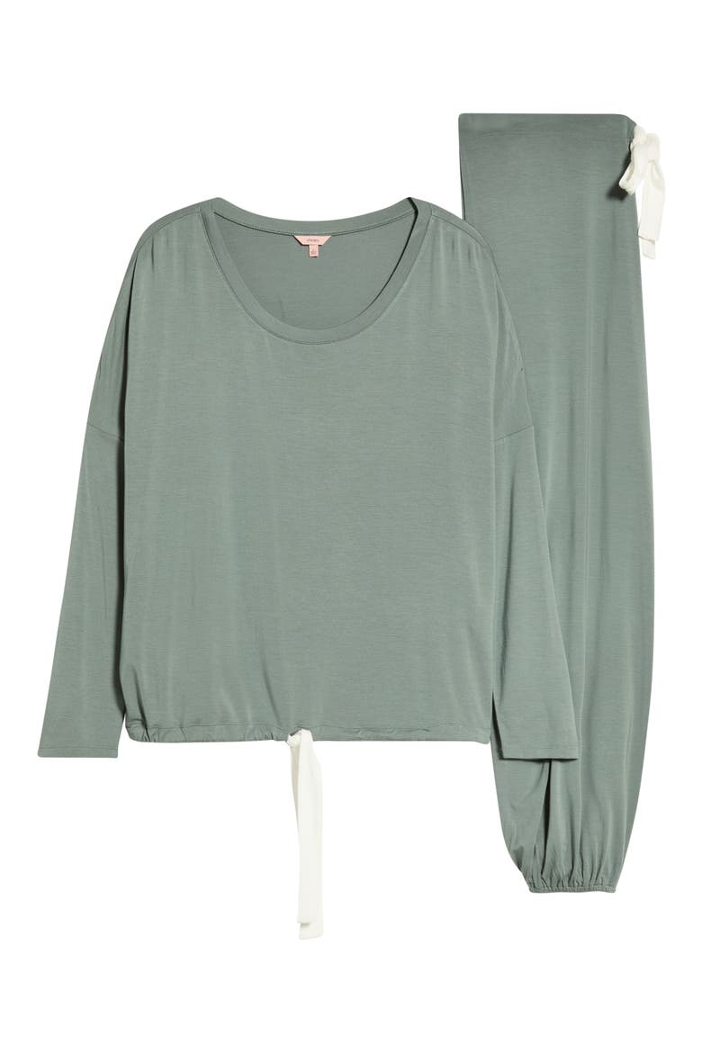 Gisele Jersey Knit Slouchy Pajamas, Alternate, color, DESERT SAGE/ IVORY
