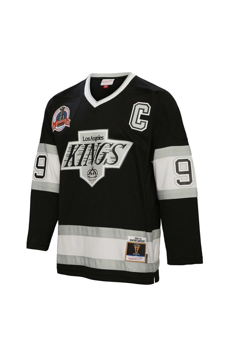Mitchell & Ness Men's Mitchell & Ness Wayne Gretzky Black Los Angeles Kings Captain Patch 1992/93 Blue Line Player Jersey, Alternate, color,