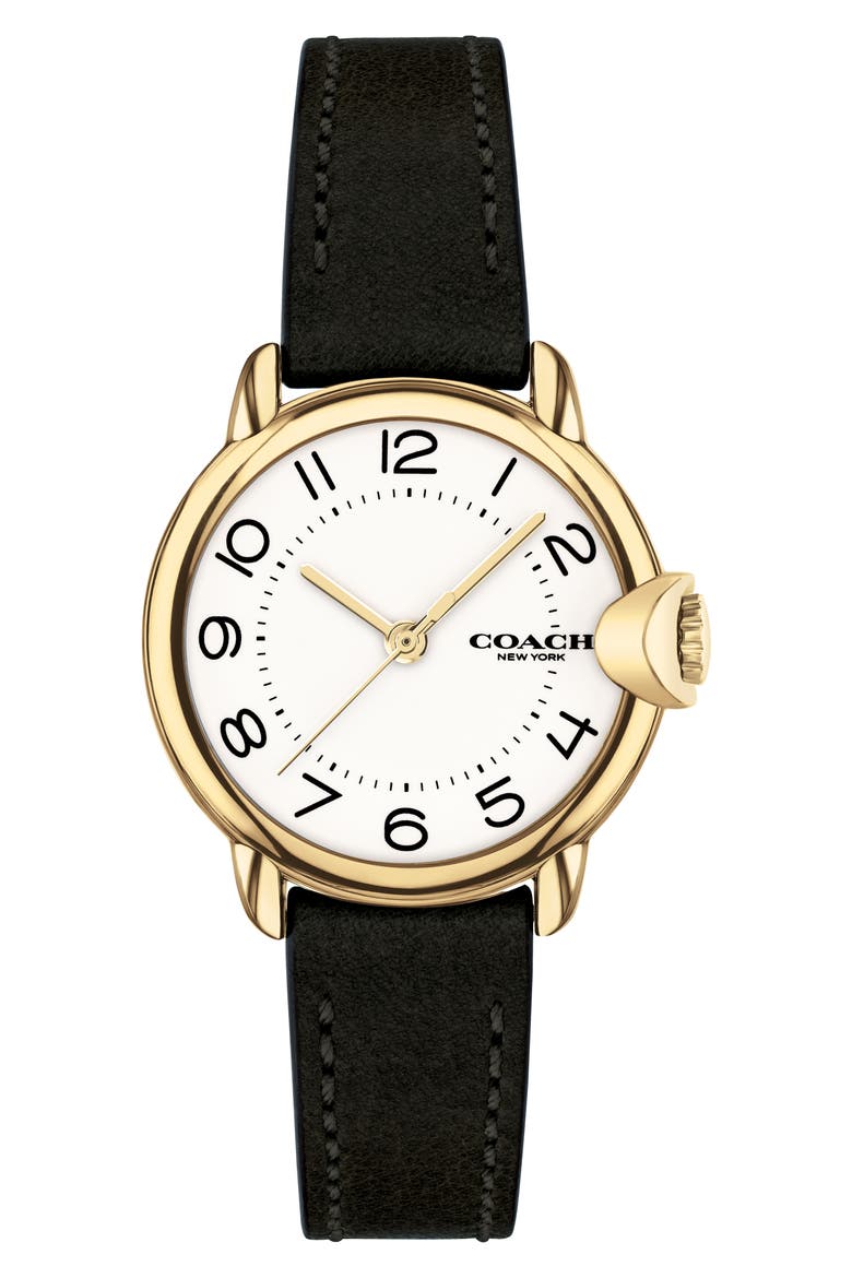 Arden Leather Strap Watch, 28mm, Main, color, WHITE