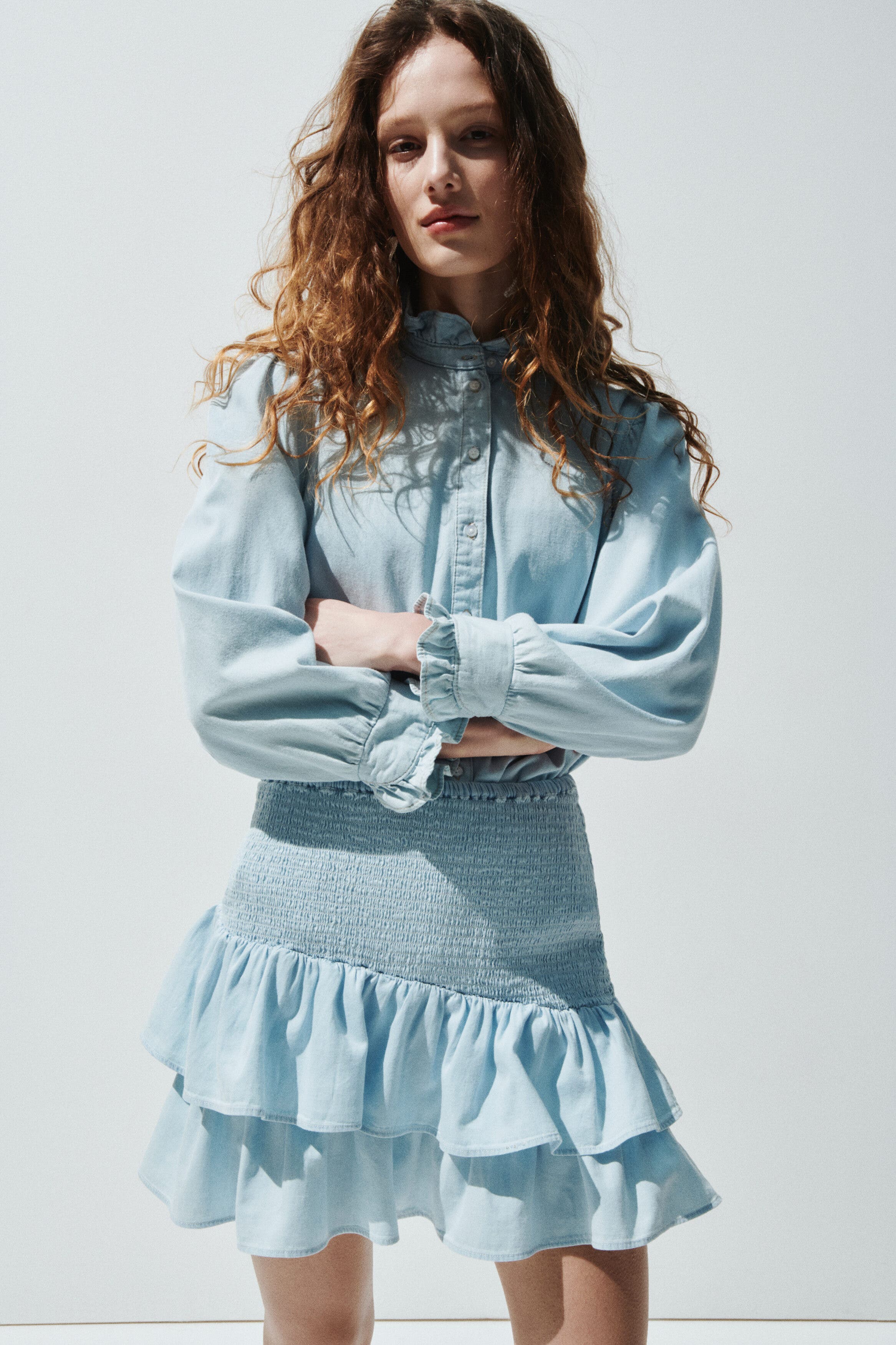 Smocked Denim Skirt - image 4