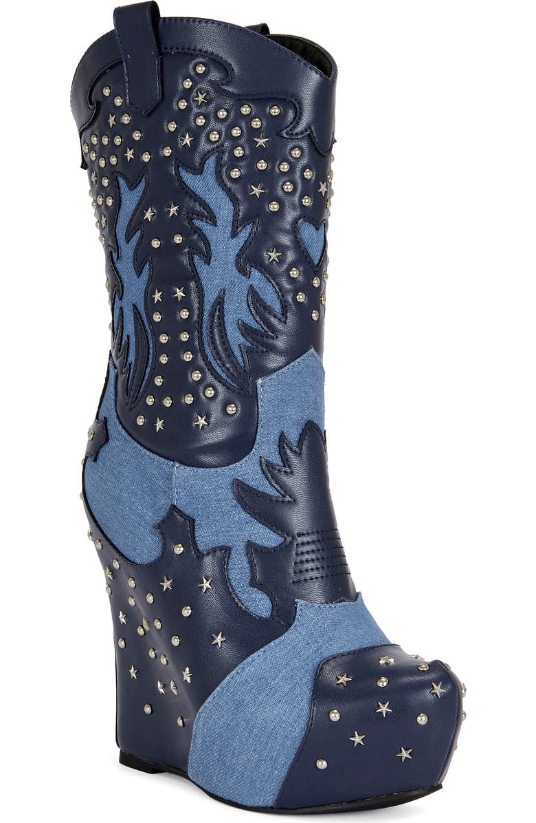 AZALEA WANG Callia Platform Western Boot, Main, color, Denim